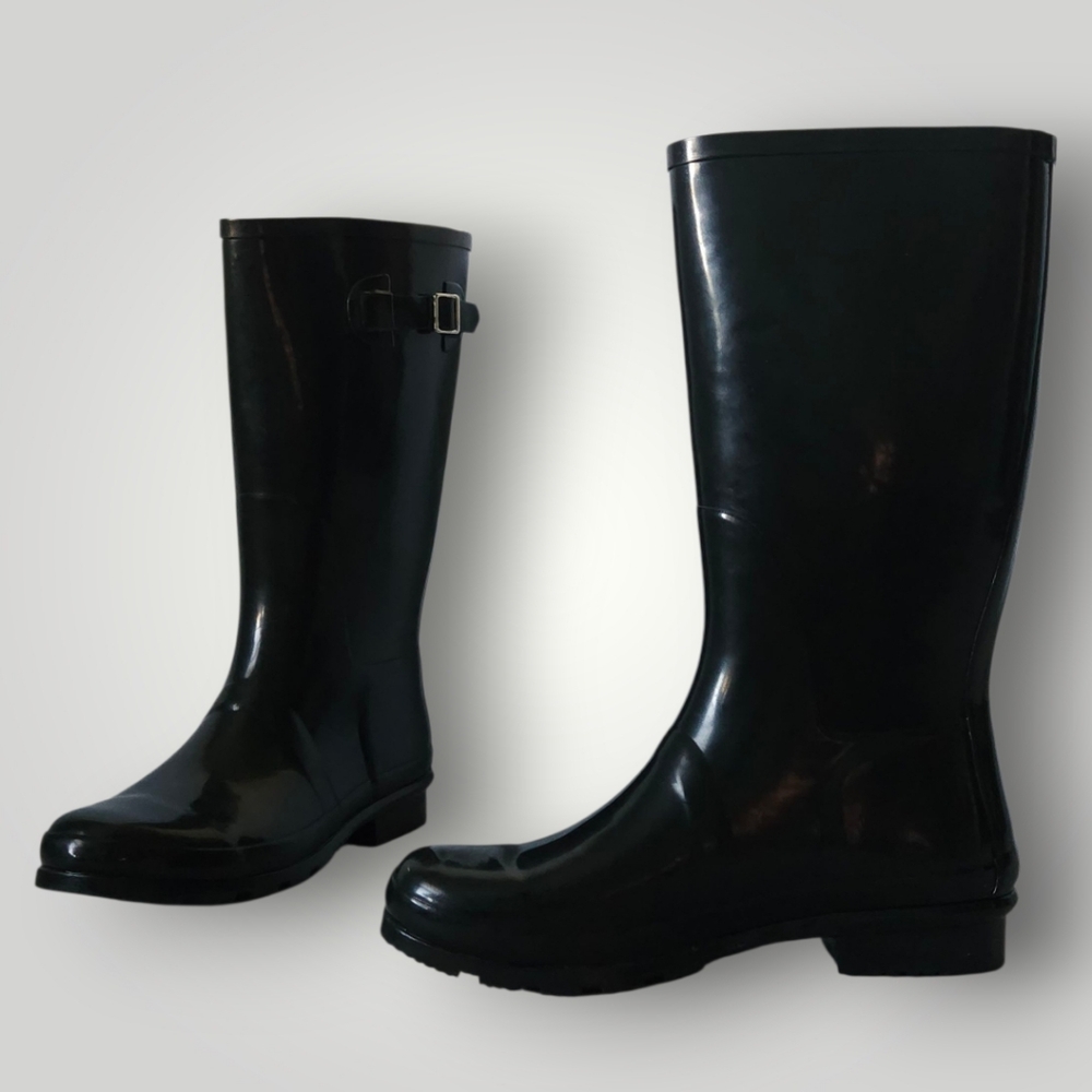 Nomad Womens Black Tall Rain Boots 11 Waterproof Rubber Pull-On with Buckle - Picture 2 of 11